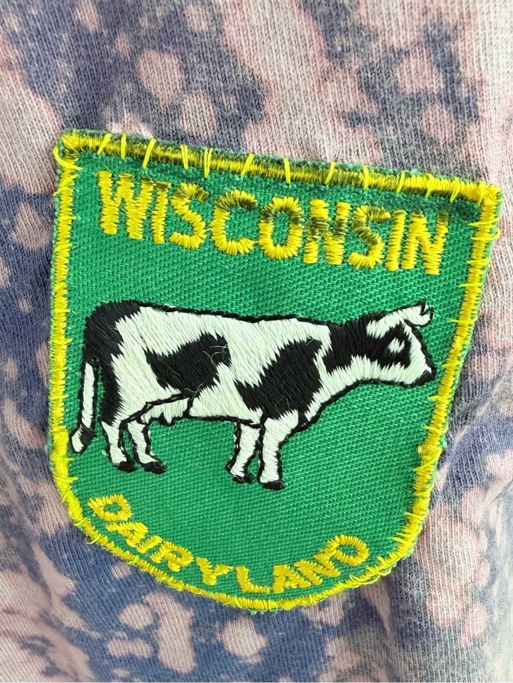 Custom "Wisconsin Dairyland" Patch Distressed Bleach Tee - Picture 4 of 12